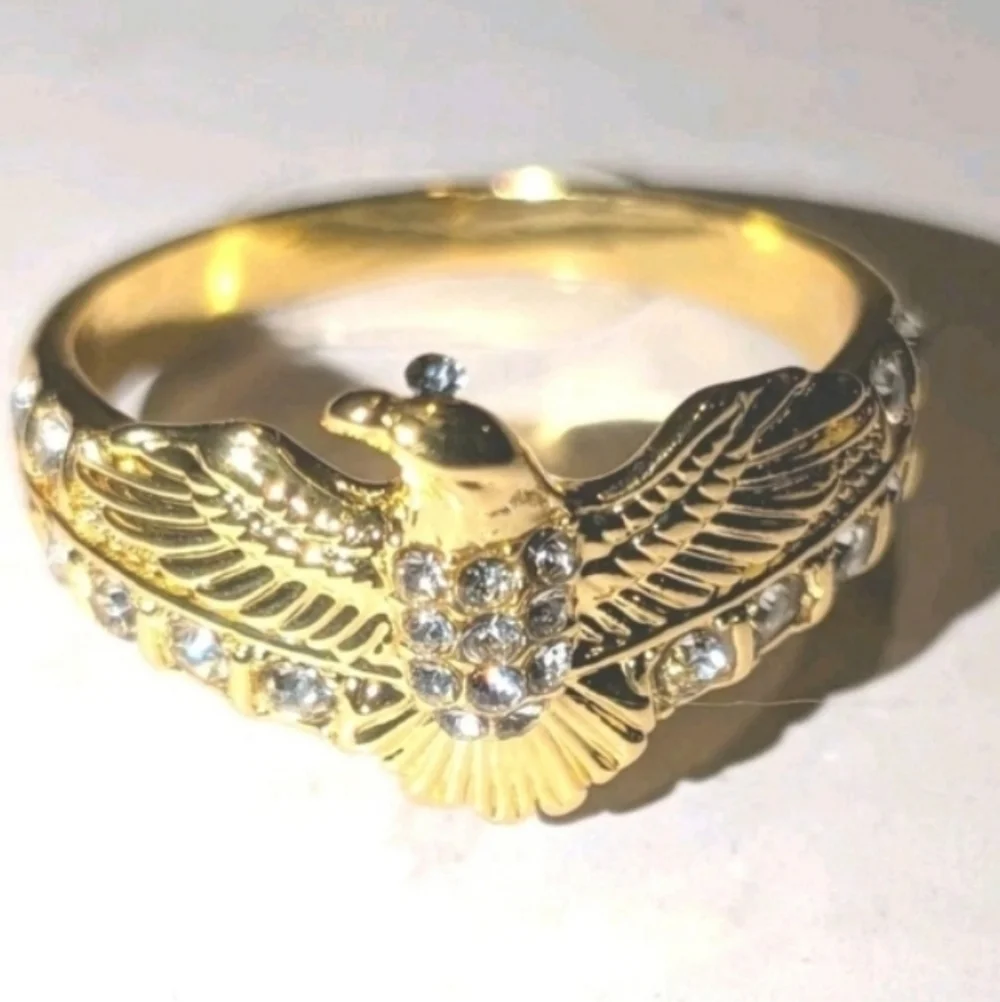 1ct Round Simulated Diamond Mens Flying Eagle Ring 14k Yellow Gold Plated 10